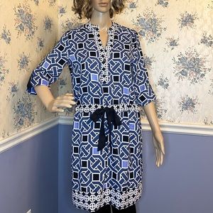 New York & Co Blue Geometric Belted Shift Dress, Size Xs, NWT